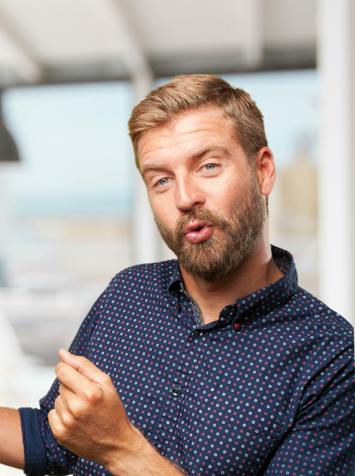 Blond businessman happy expression